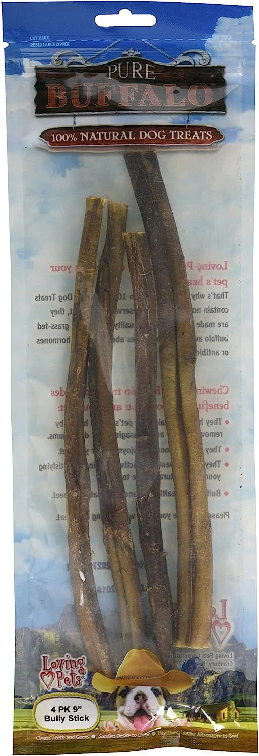 9" Pure Buffalo Bully Stick, 4 pk