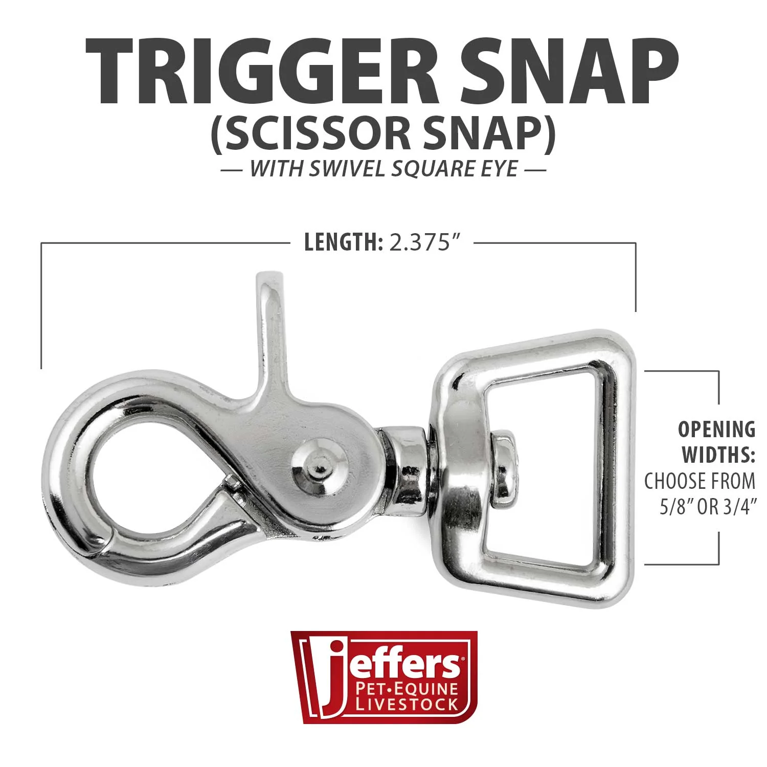 Jeffers Nickel-Plated Die Cast Trigger Snap (Scissor Snap) with Swivel Square Eye - Image 3