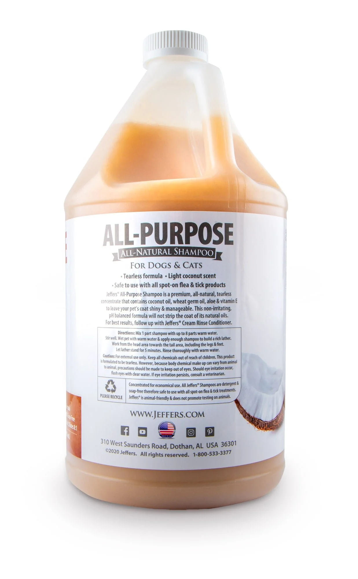 Jeffers Pet Tearless All-Purpose All-Natural Coconut Oil Shampoo for Dogs & Cats - Image 5