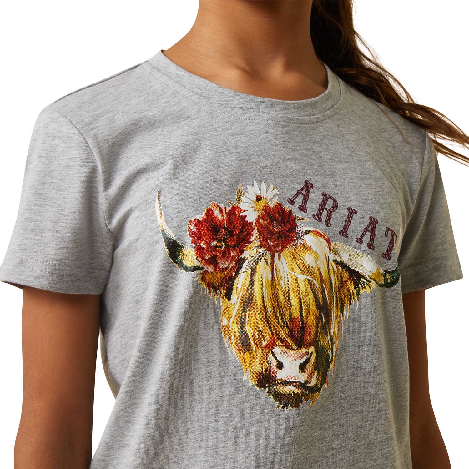 Ariat Girl's Highlander Rose T-Shirt, Heather Gray - Image 8
