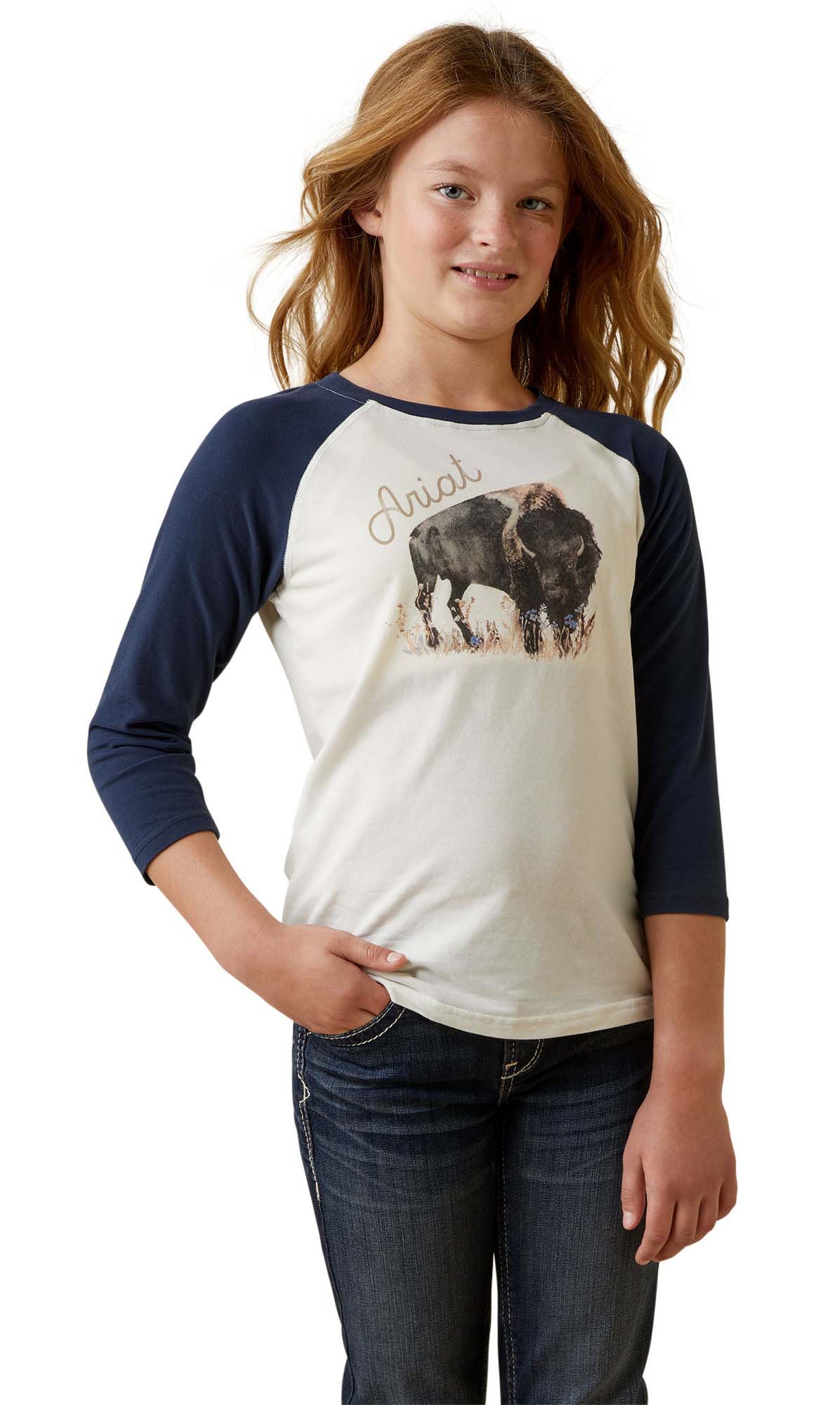 Ariat Girl's Painted Buffalo Raglan T-Shirt - Image 7