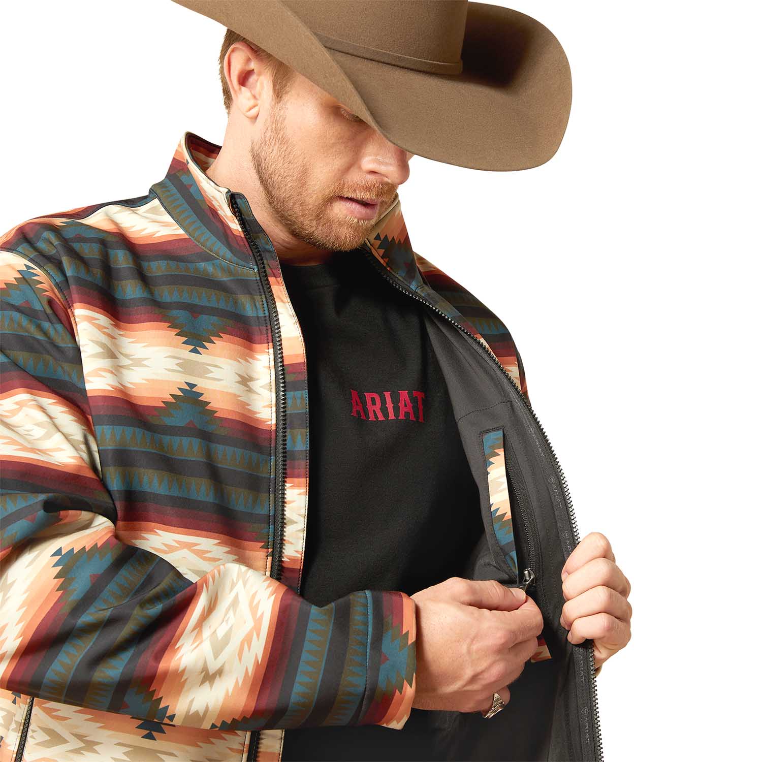 Ariat Mens Western Print Logo Softshell Jacket – Water-Resistant Stretch Lightweight Jacket - Image 4