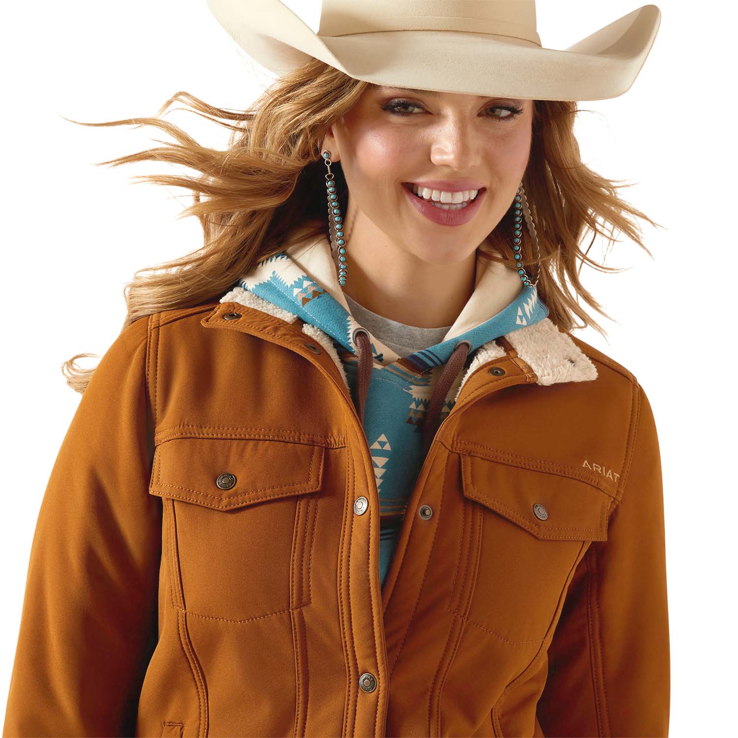 Ariat Womens Berber Back Softshell Jacket – Sherpa-Lined Trucker-Style Warm Layer - Image 3