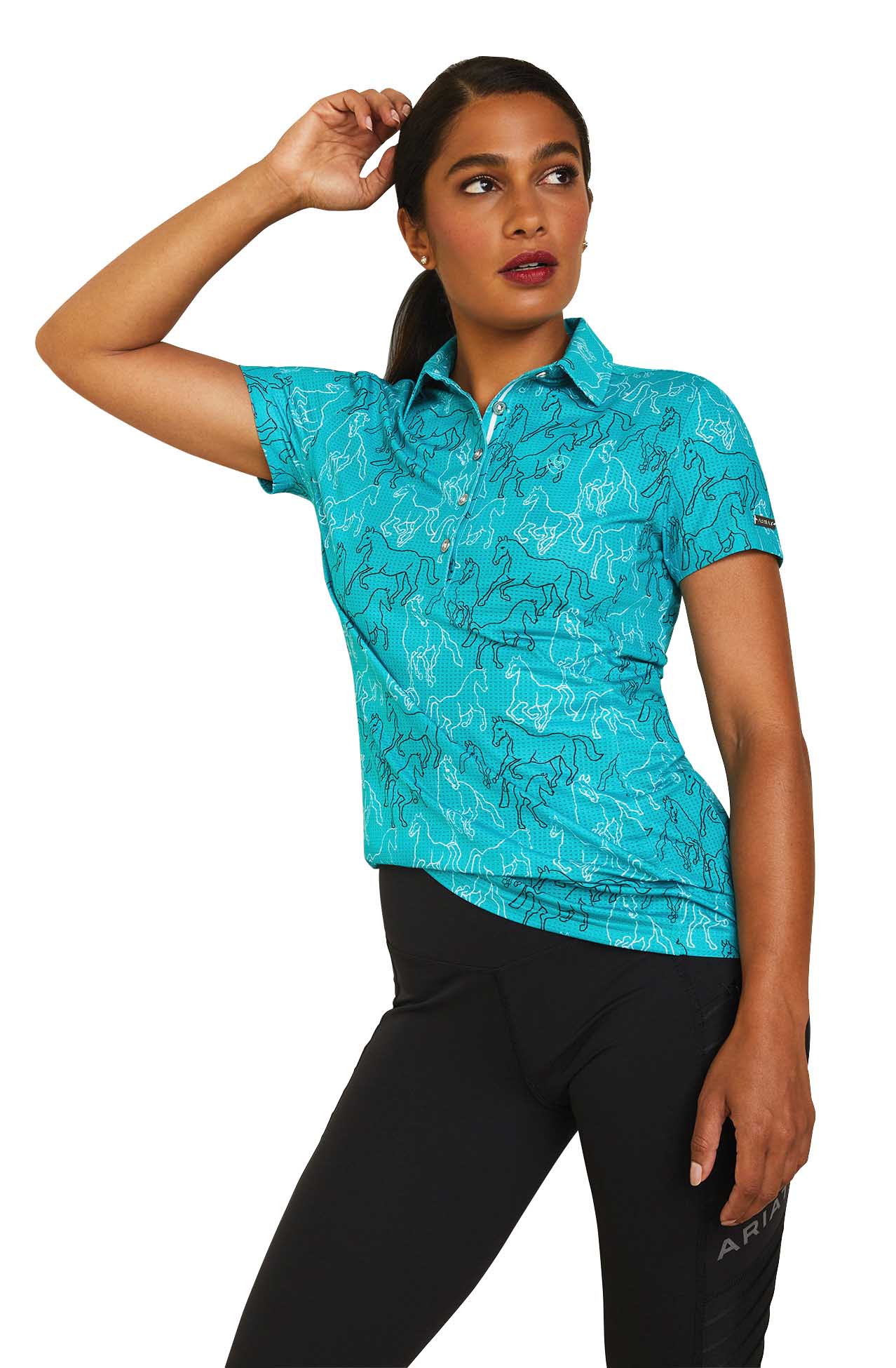 Ariat Women's Motif Polo Shirt, Viridian Green - Image 4