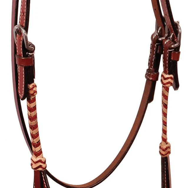 Buffalo Leather Brown Rawhide Laced Browband Headstall - Image 2