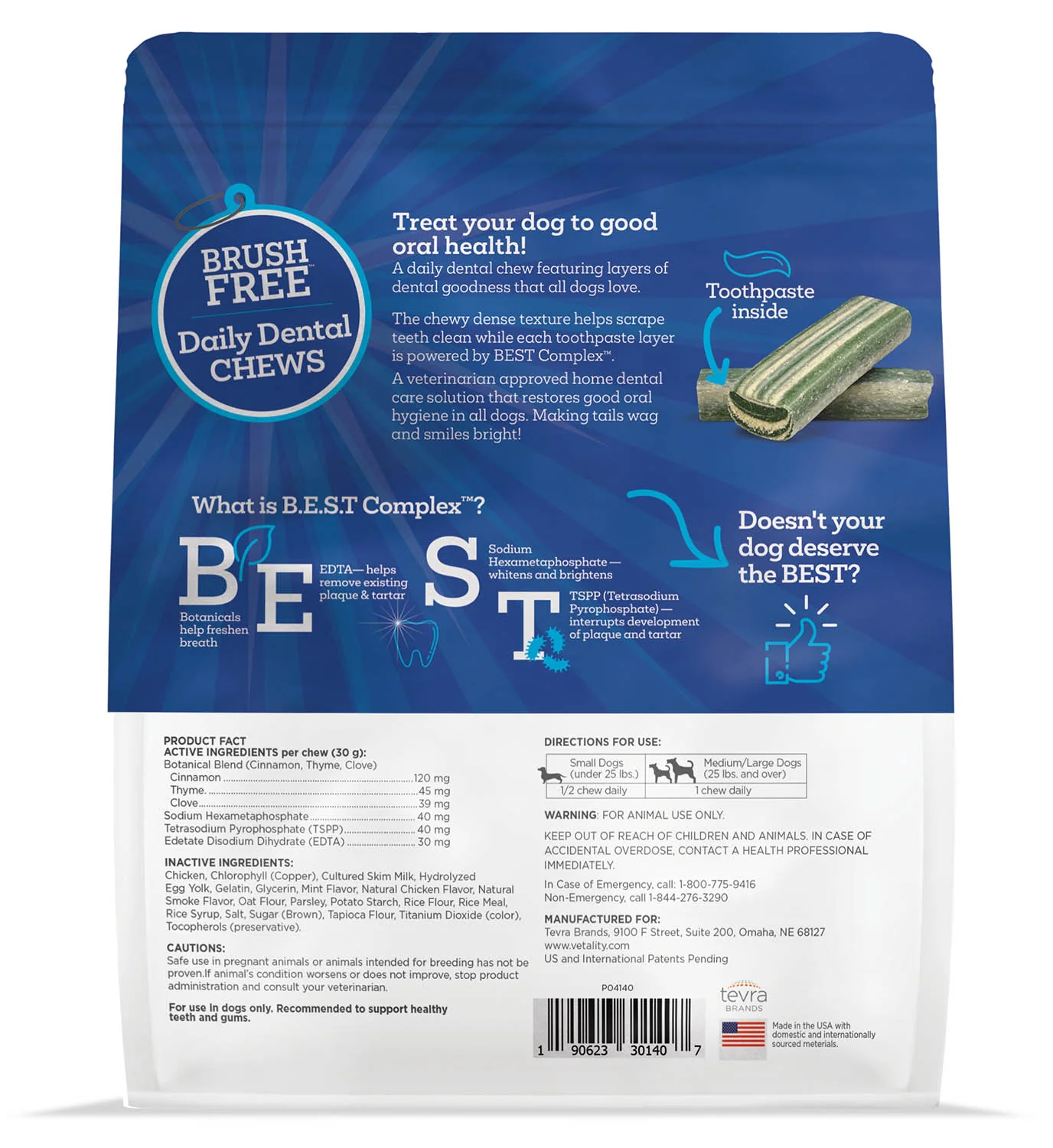 Vetality Brush Free Daily Dental Chews for Dogs, Plaque & Tartar Control, Fresh Breath - Image 2