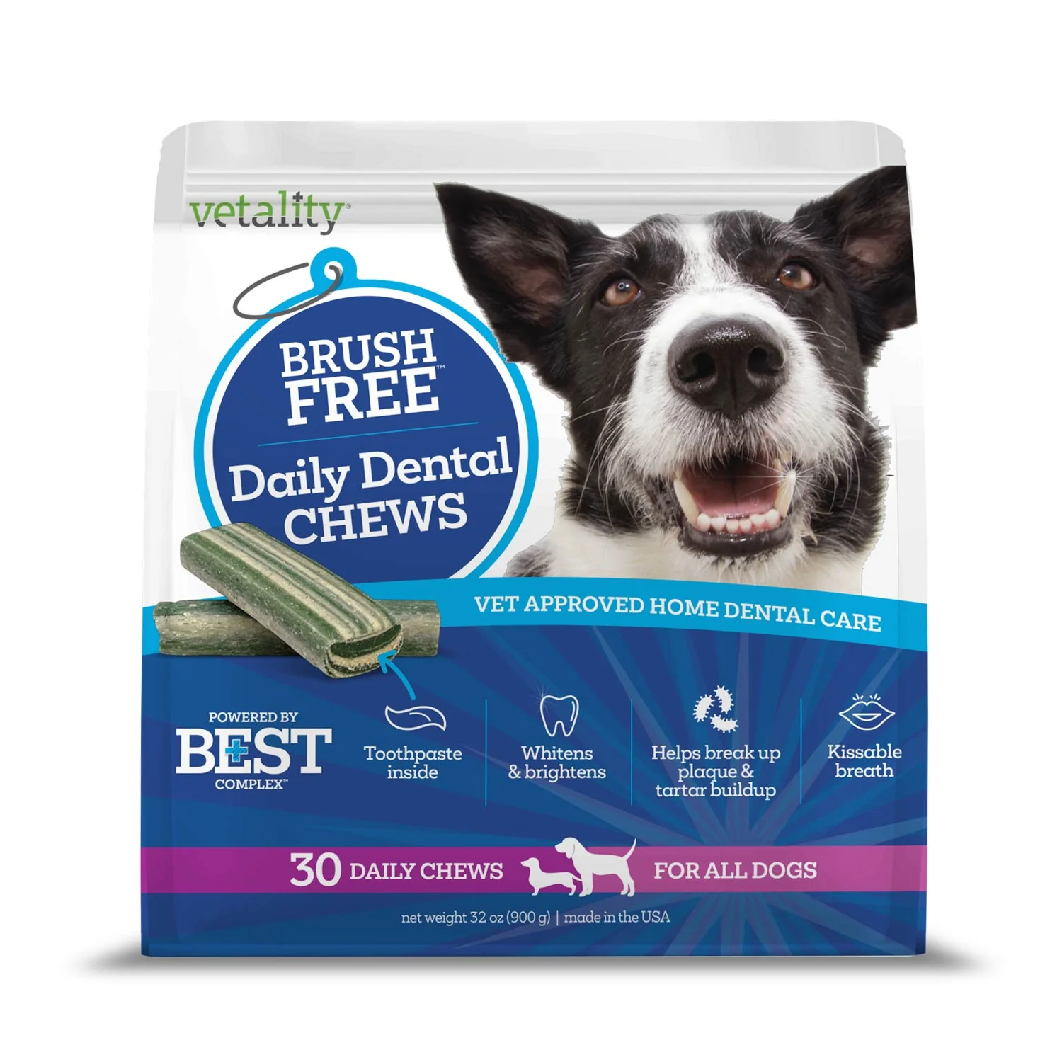 Vetality Brush Free Daily Dental Chews for Dogs, Plaque & Tartar Control, Fresh Breath - Image 3