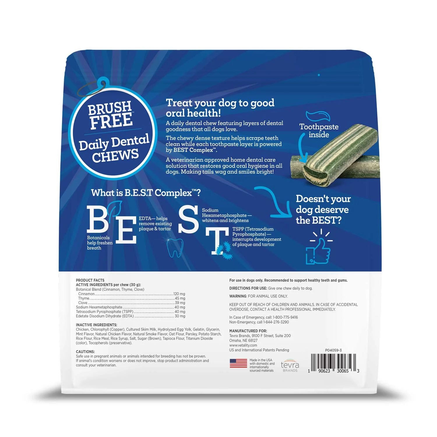 Vetality Brush Free Daily Dental Chews for Dogs, Plaque & Tartar Control, Fresh Breath - Image 4