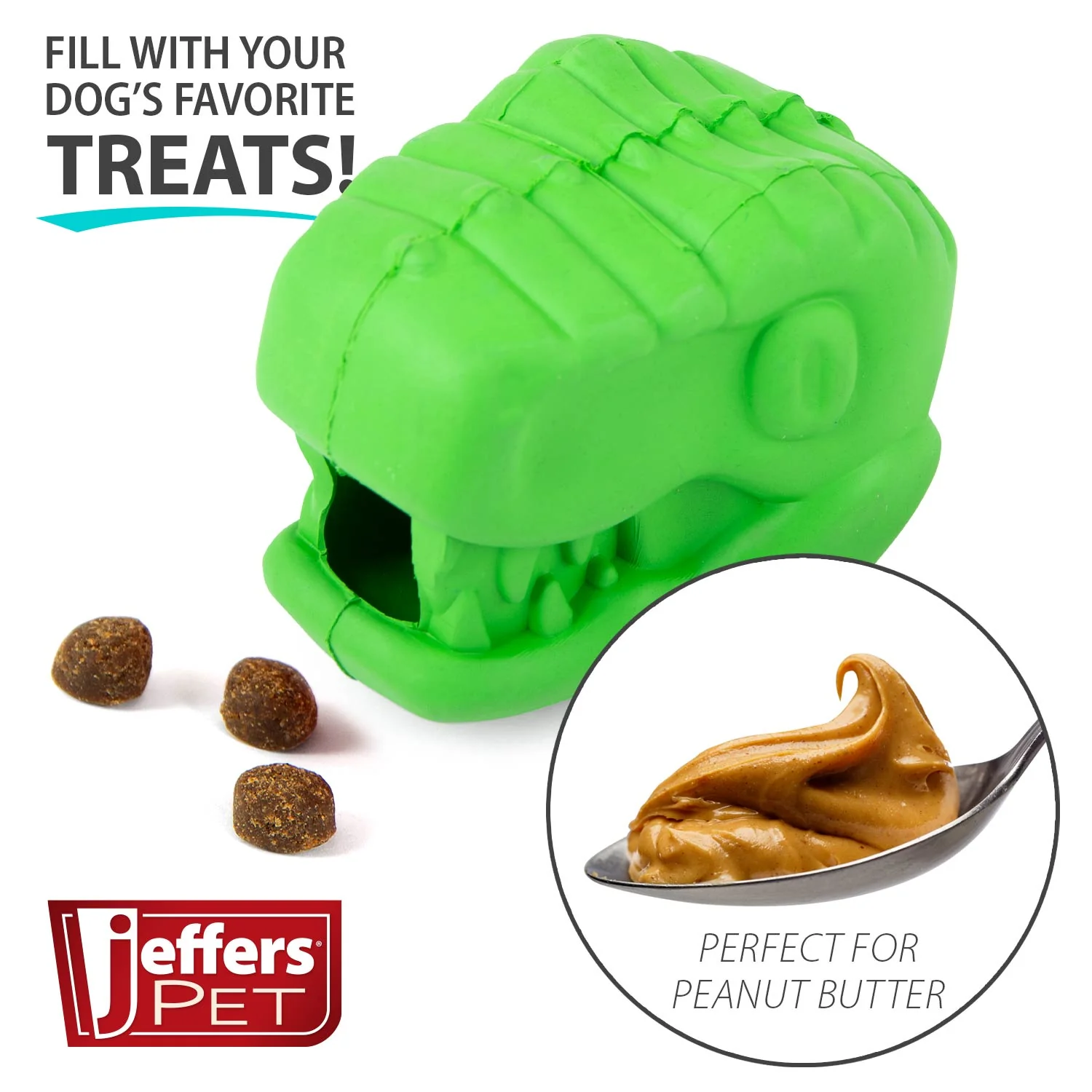 Jeffers T-Rex Natural Rubber Treat Dispensing Dental Dog Chew Toy for Medium Chewers with Vanilla Scent - Image 5