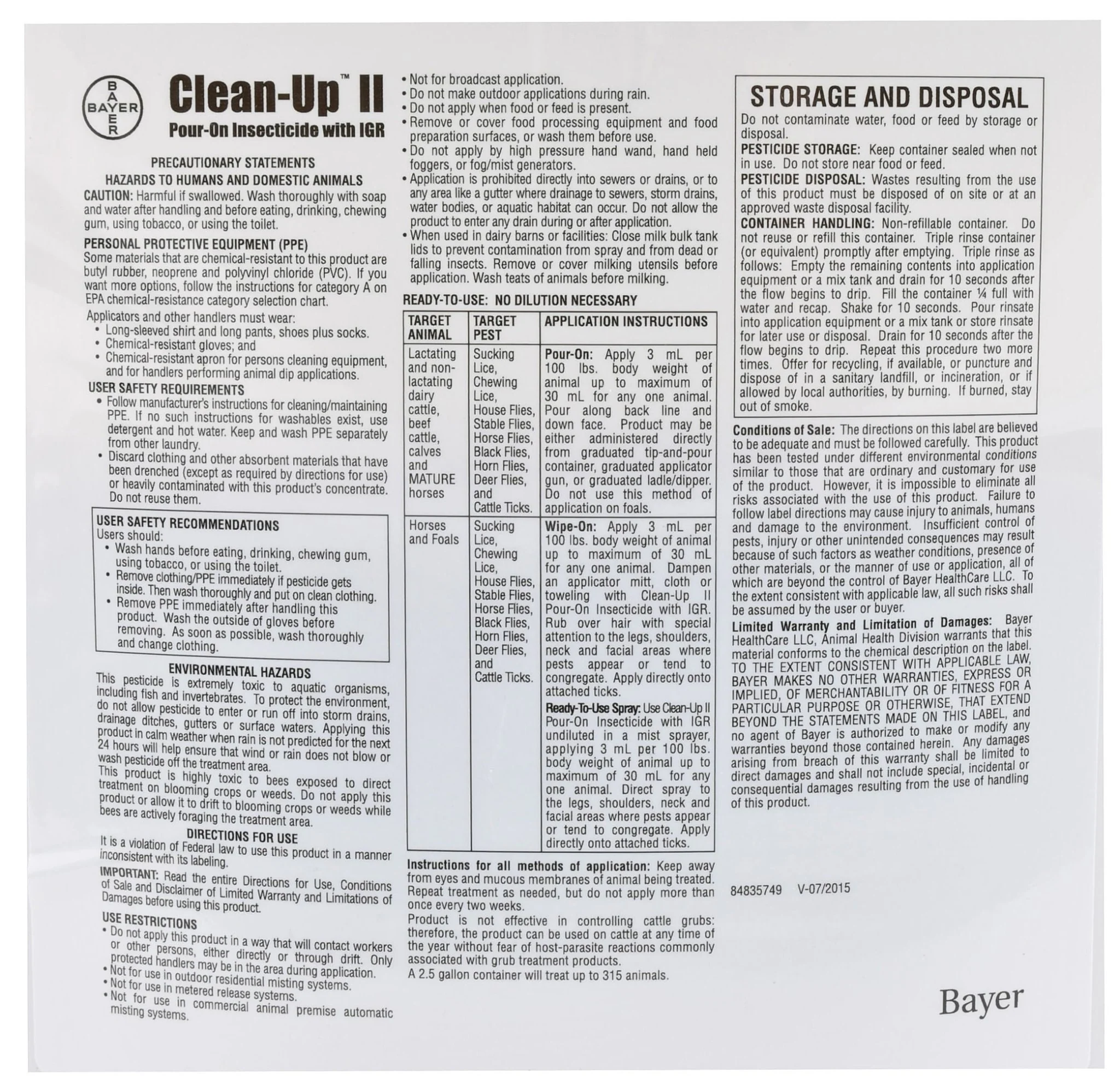 Clean-Up II Pour-On Insecticide with IGR for Fly Control - Image 3
