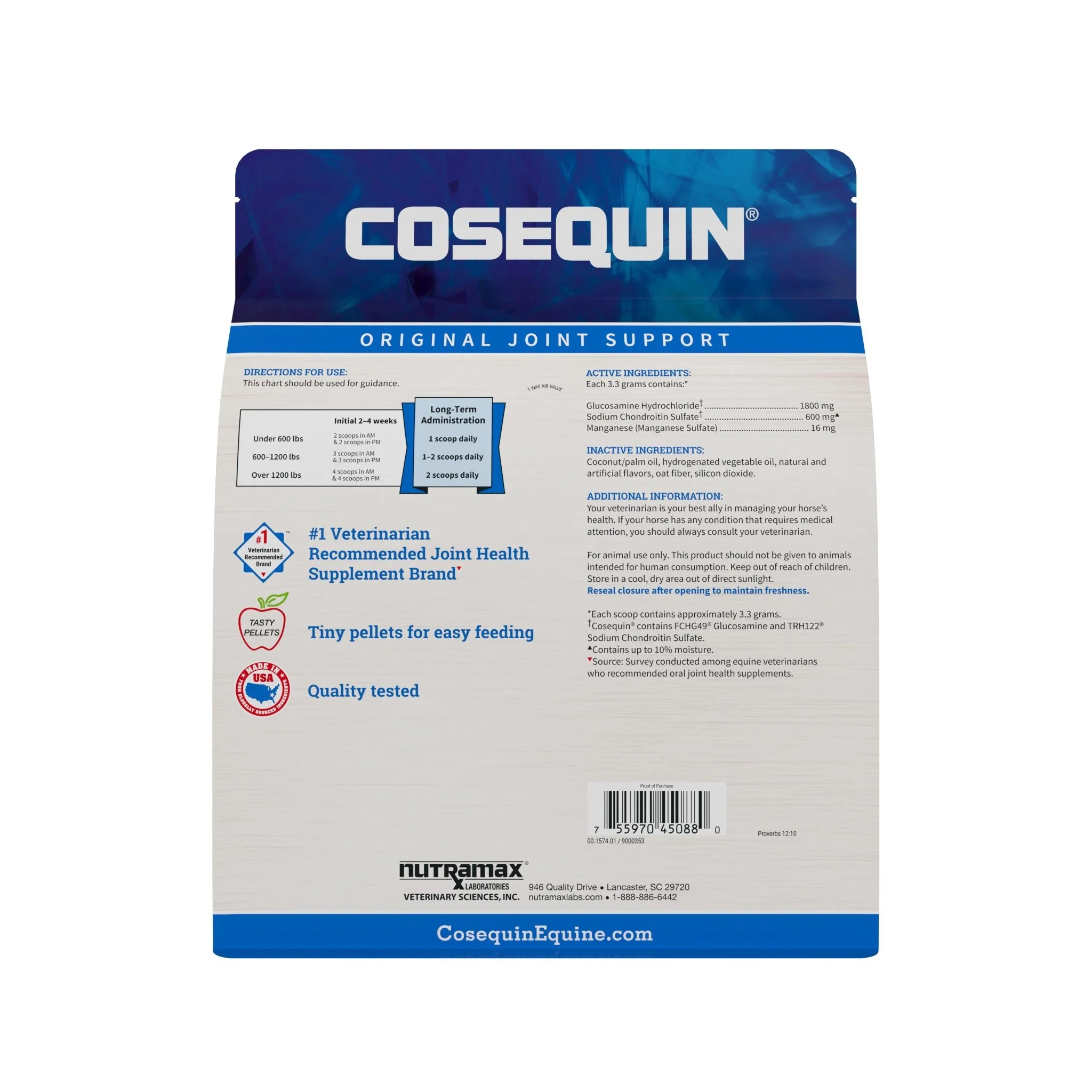 Nutramax Cosequin Original Pellets Joint Health Supplement for Horses, 910 Grams - Image 2