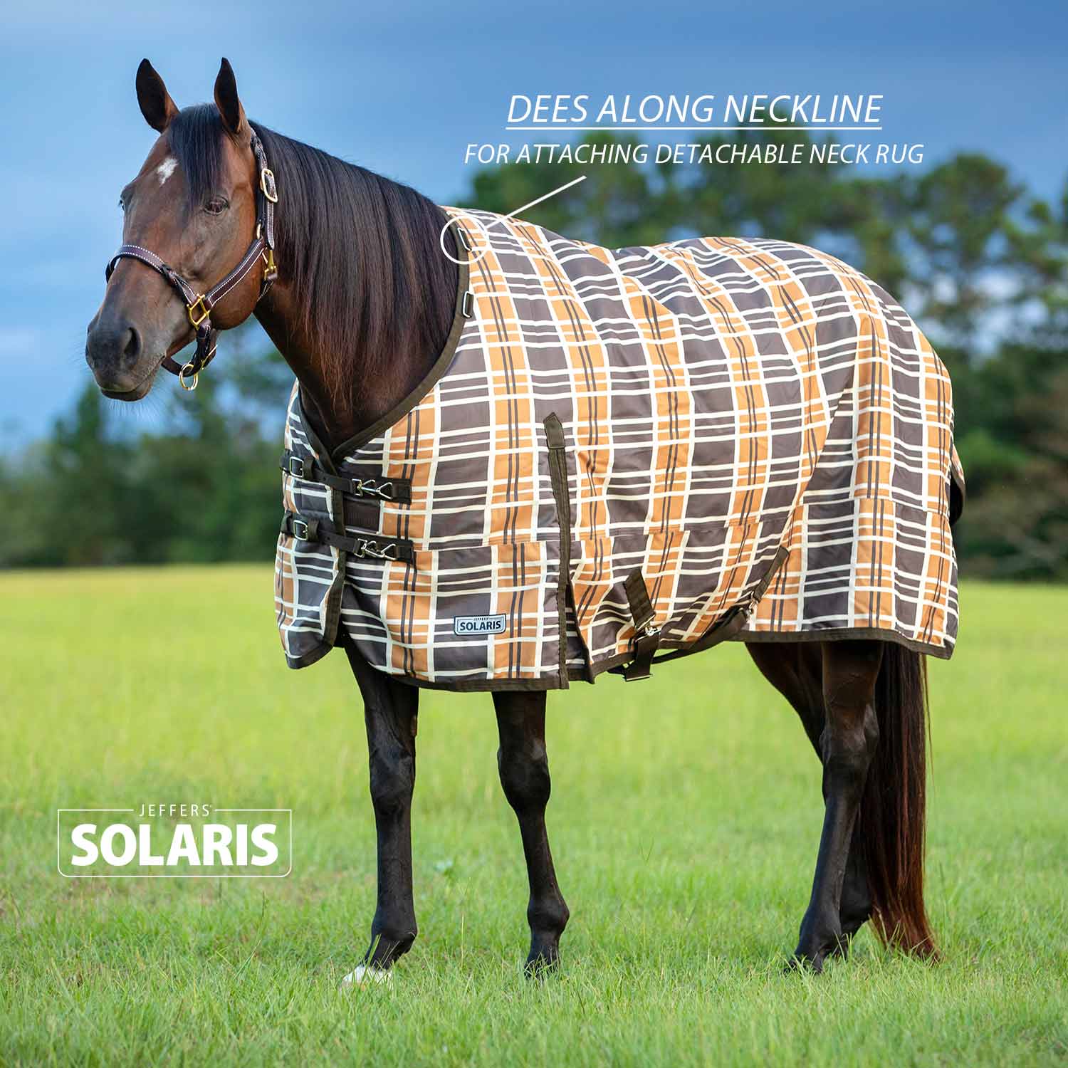 Jeffers Solaris 1200 Denier Heavy Weight Horse Turnout Blanket with Neck Rug, 360g Fill, Brown & Cream Plaid - Image 3