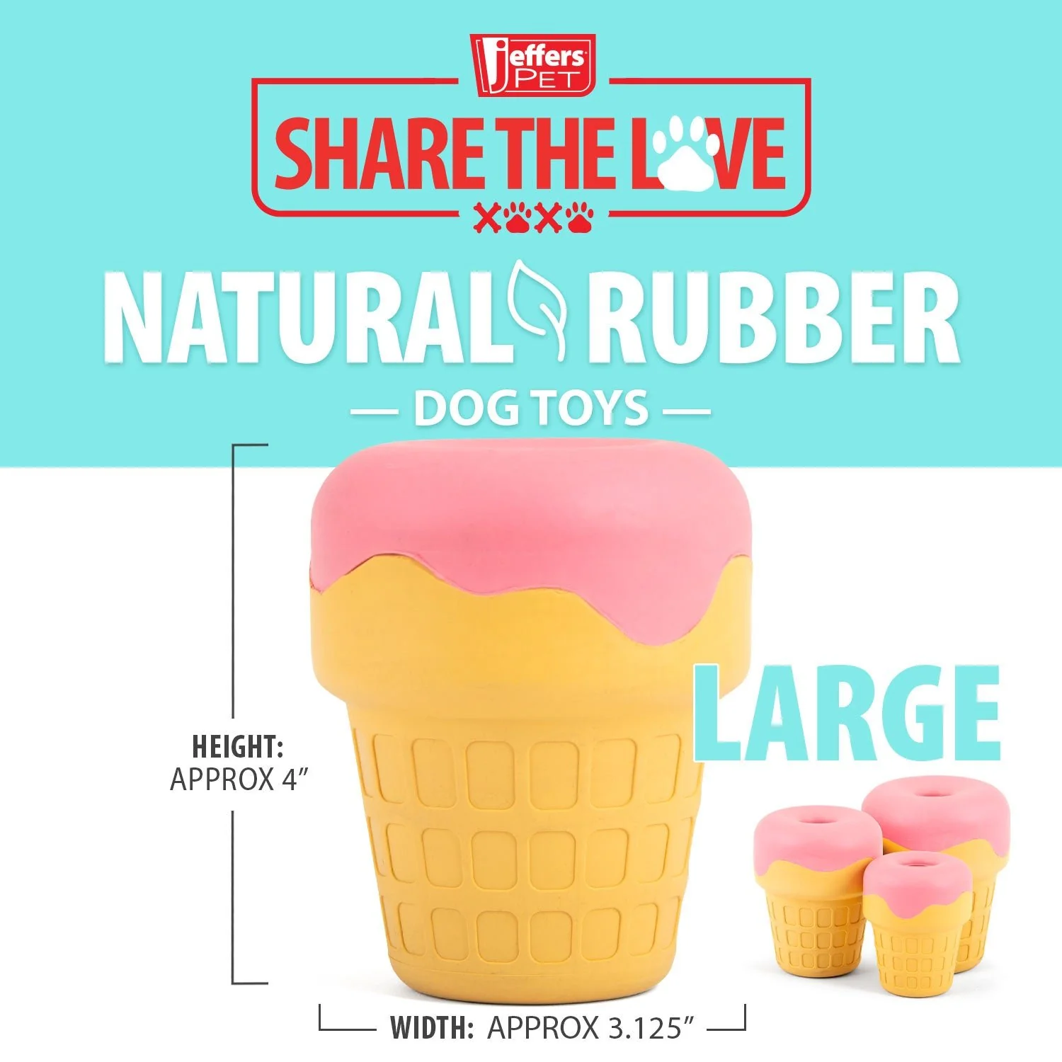 Jeffers Ice Cream Cone Natural Rubber Stuffable Treat Dispensing Dental Dog Chew Toy - Image 18