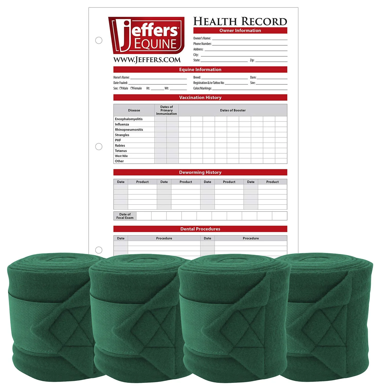 Jefers Horse Fleece Polo Wraps - Reusable Set of 4 Wraps and 1 Equine Health Record - Image 4