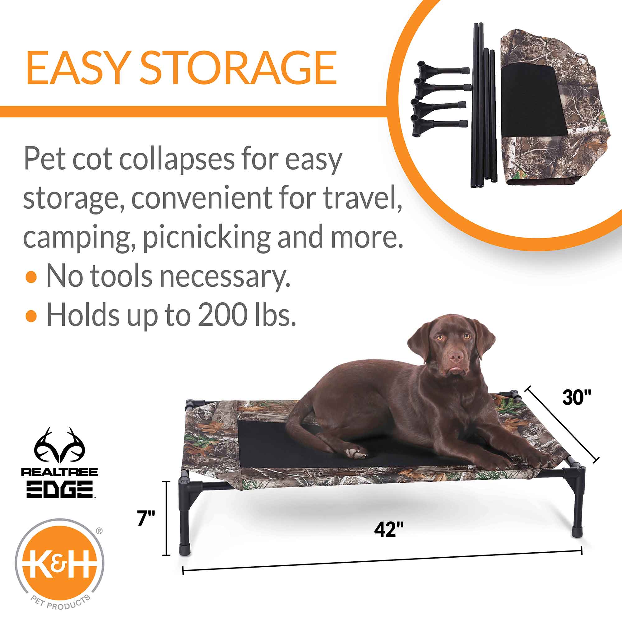 K&H Pet Products Original Pet Cot Elevated Dog Bed, Realtree Edge - Image 2