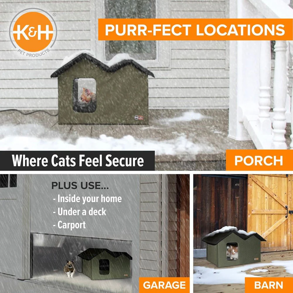 K&H Extra Wide Heated Outdoor Cat House – Insulated Kitty Shelter with Removable Heated Pad for Multiple Cats - Image 4