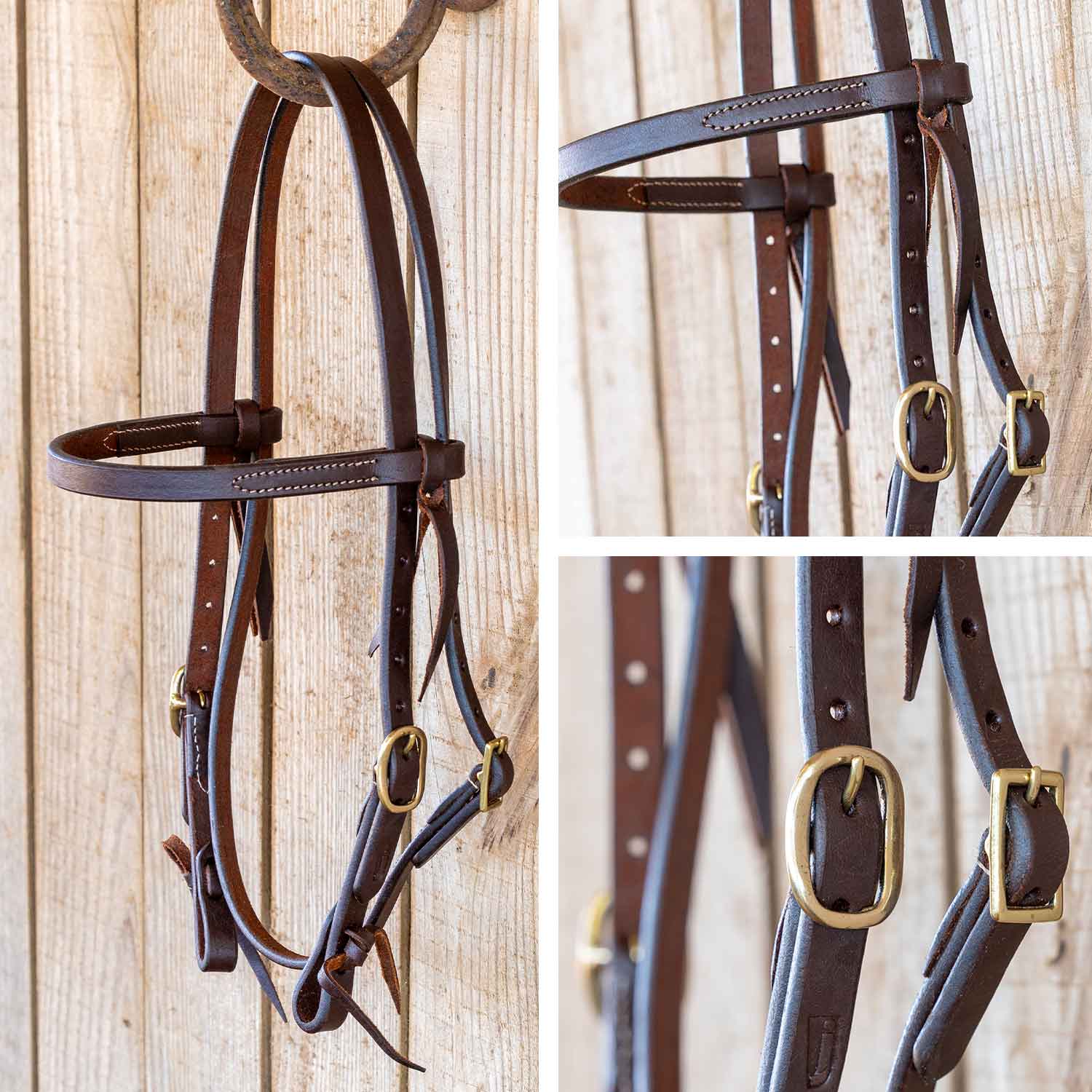 Jeffers LuxeLeather Heavy Oiled Browband Headstall with Water Tie Bit Ends for Horses - Image 6