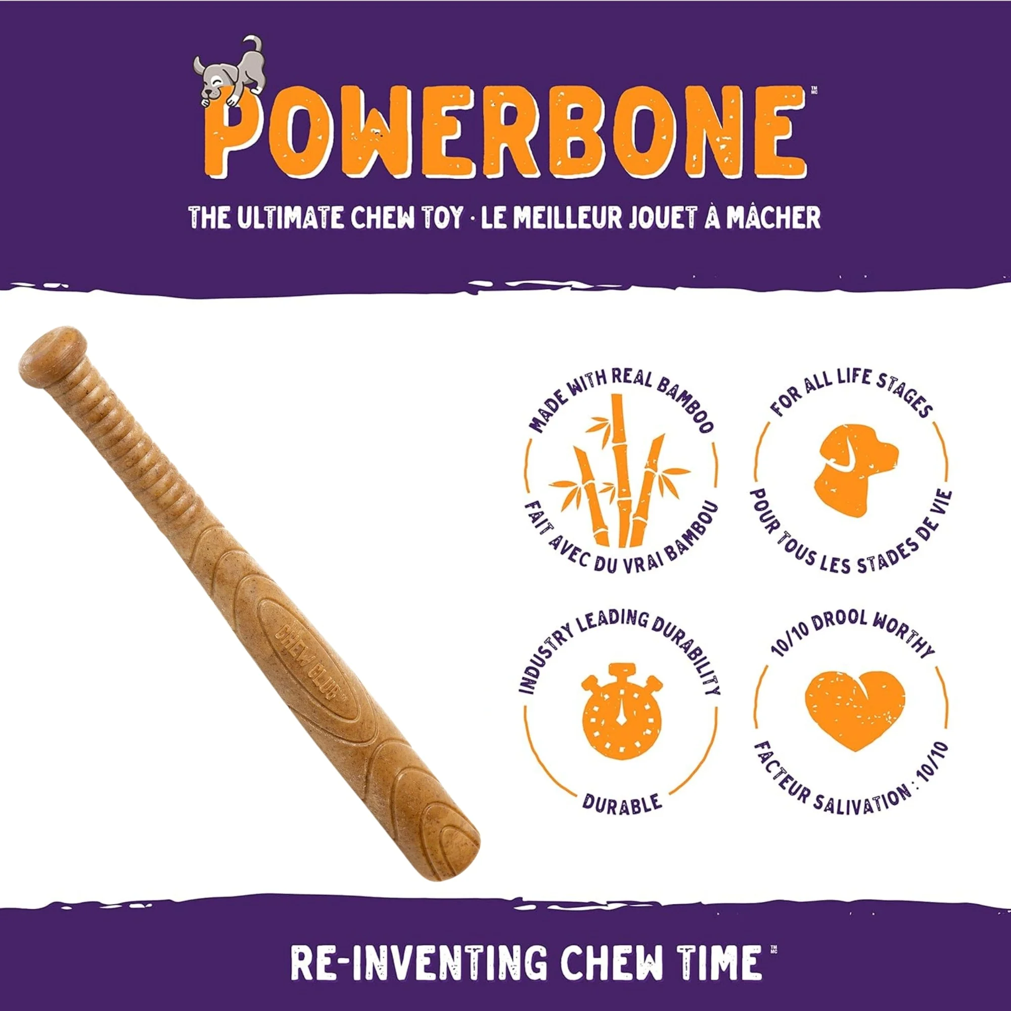 Powerbone Baseball Bat Dog Chew Toy for Power Chewers, 12" - Image 2
