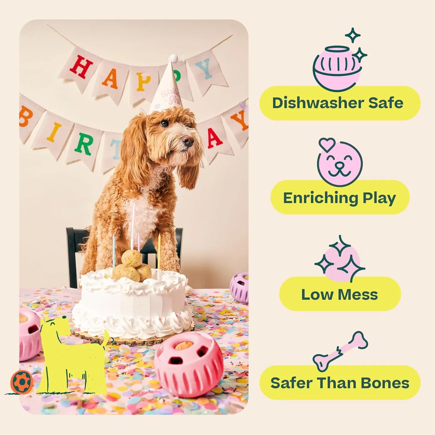 Pupsicle 'Birthday' Party Treat Dispensing Dog Toy – Interactive, Long-Lasting Chew & Puzzle Toy for Dogs - Image 20