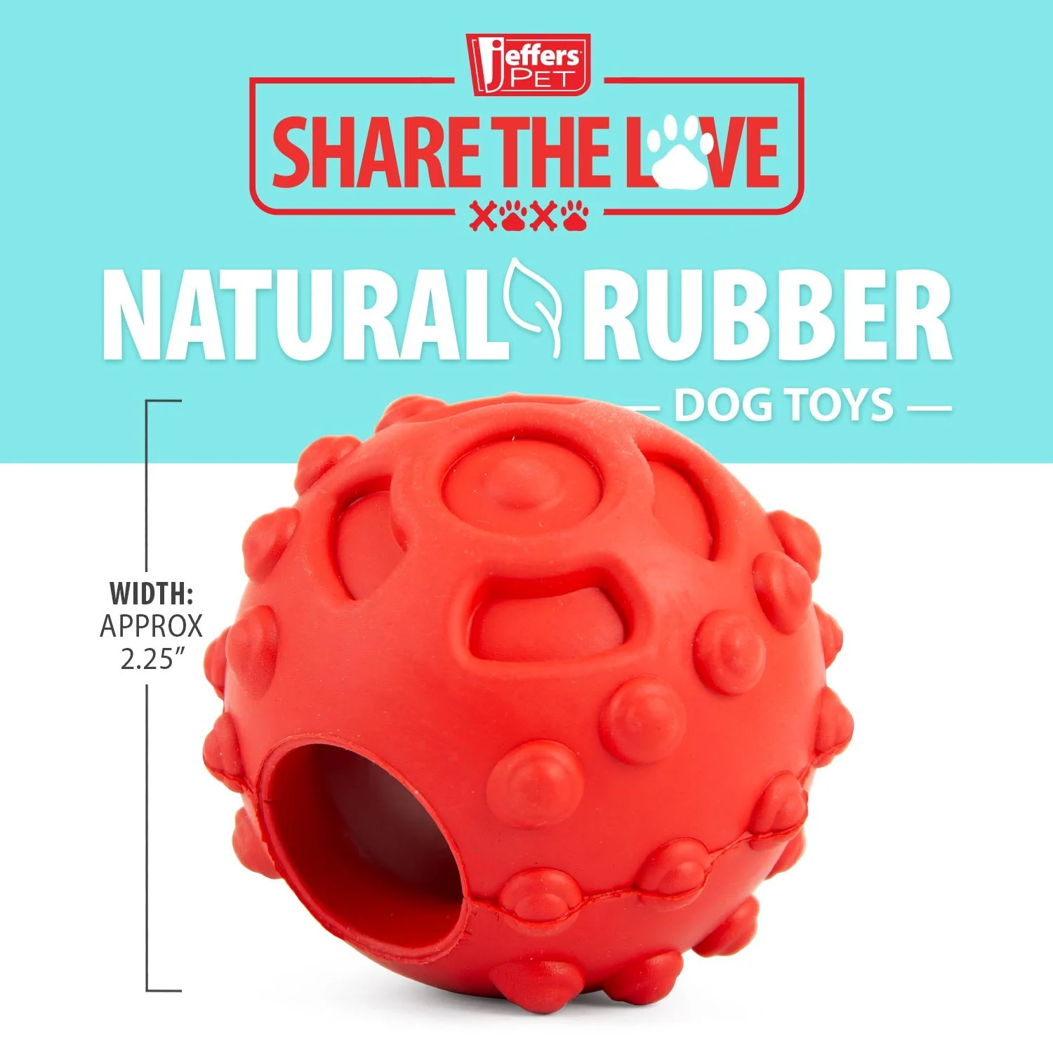 Jeffers Hollow Red Knobby Ball Natural Rubber Dental Treat Dispensing Dog Chew Toy - Image 4