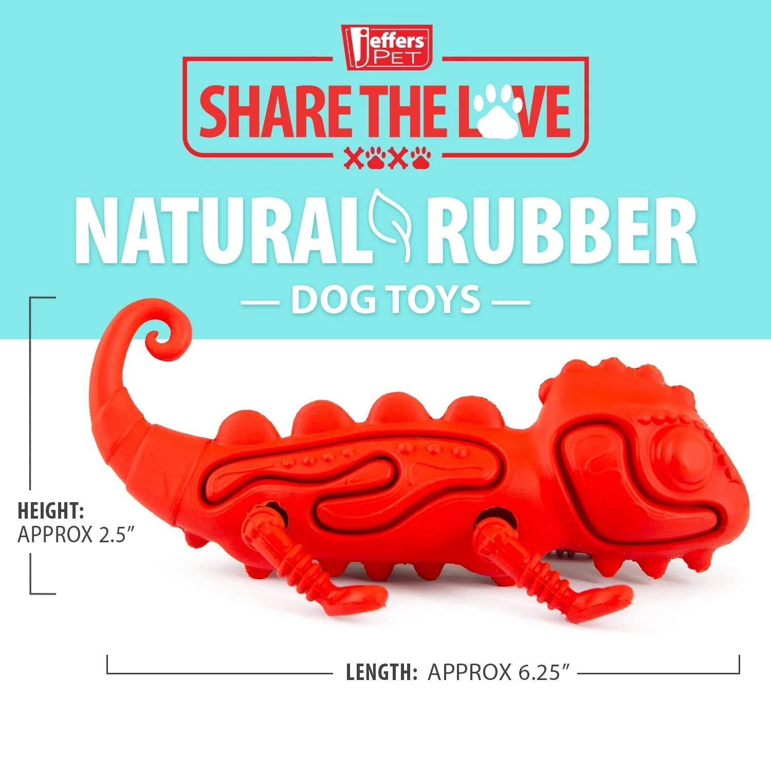 Jeffers Red Chameleon Natural Eco-Friendly Rubber Dental Dog Chew Toy for Medium Chewers - Image 3