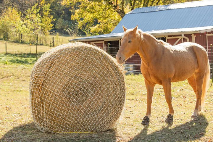 Texas HayNet Heavy Gauge Round Bale Hay Net, 2.25" Holes - Image 5