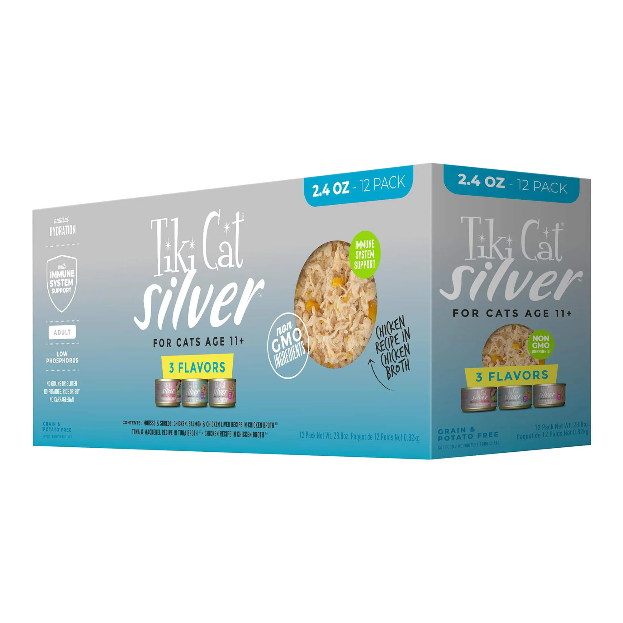 Tiki Cat Silver Wet Cat Food for Seniors, Variety Pack, 2.4 oz Cans, 12 ct