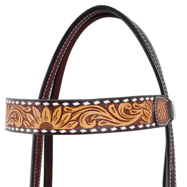 Rafter T Tooled Sunflower with Buckstitch Browband Headstall - Image 2