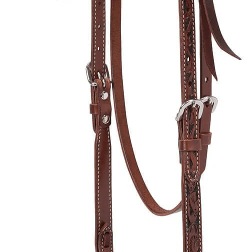 Weaver Turquoise Cross Floral Carved Browband Headstall - Image 4