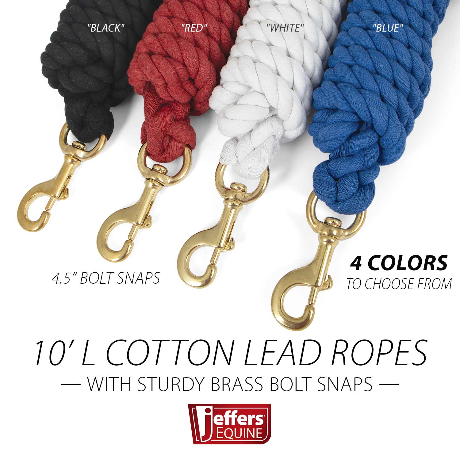 Jeffers Twisted Solid Cotton Horse Lead Ropes with Brass Bolt Snap, 10' L - Image 3